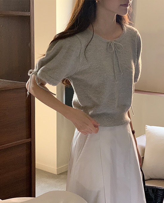 merryaround - 멜리드 셔링 리본 (knit)♡韓國女裝上衣